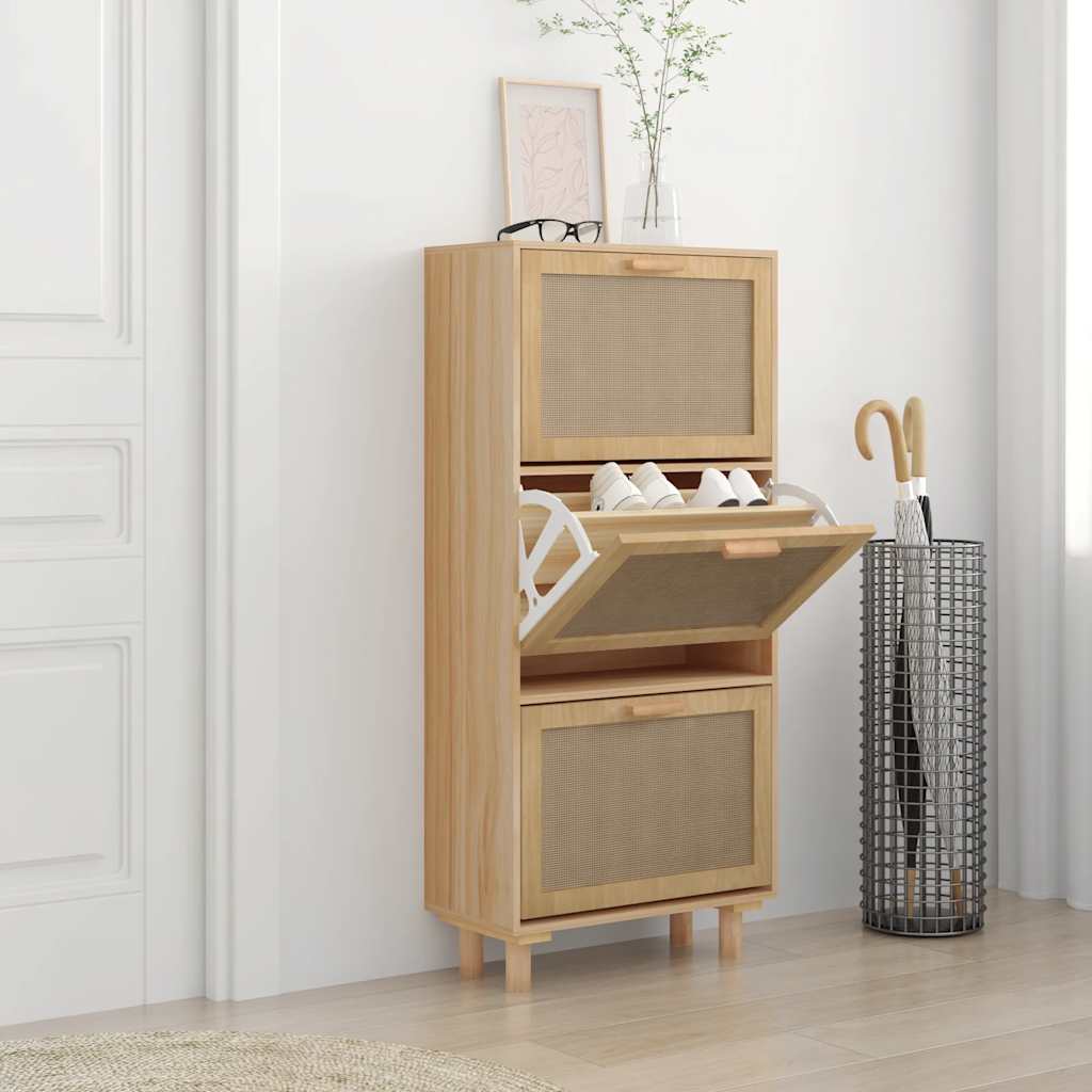 Shoe Cabinet Brown 52x25x115 cm Engineered Wood and Natural Rattan