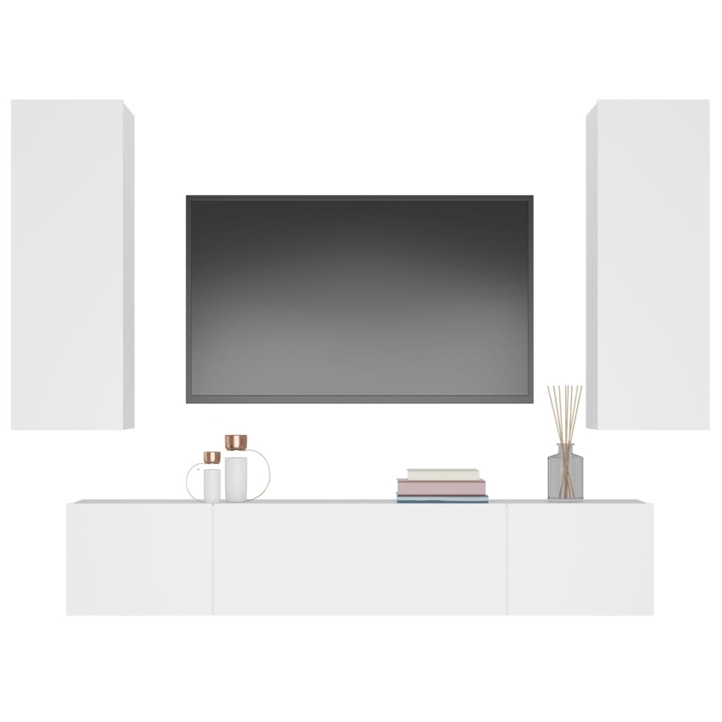 4 Piece TV Cabinet Set White Engineered Wood