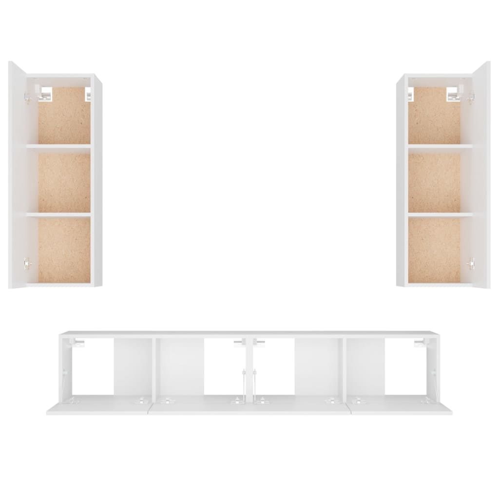 4 Piece TV Cabinet Set White Engineered Wood