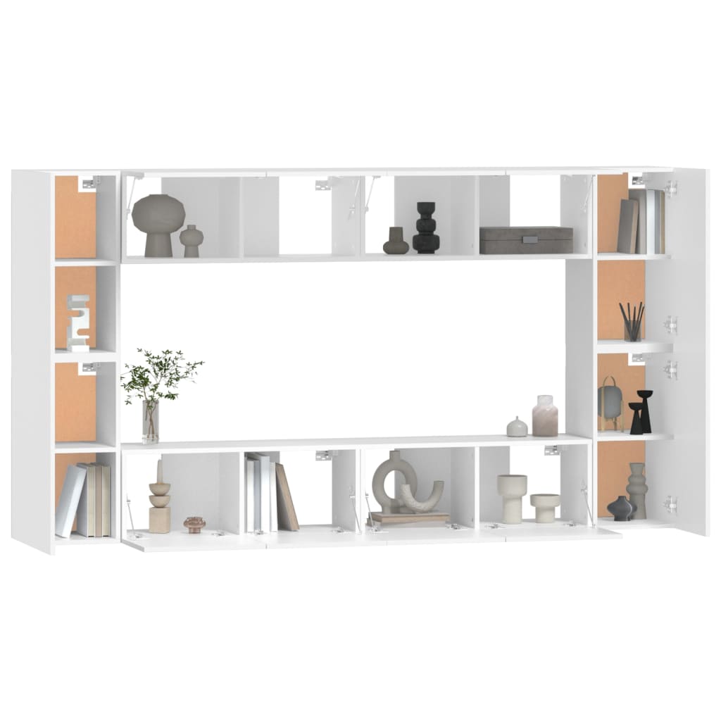 8 Piece TV Cabinet Set White Engineered Wood