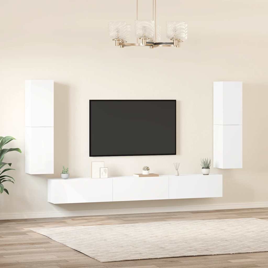 7 Piece TV Cabinet Set White Engineered Wood