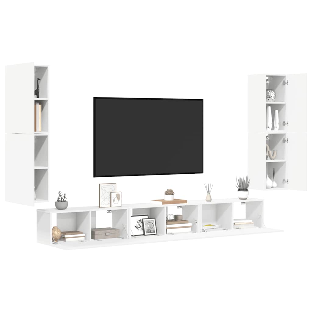 7 Piece TV Cabinet Set White Engineered Wood