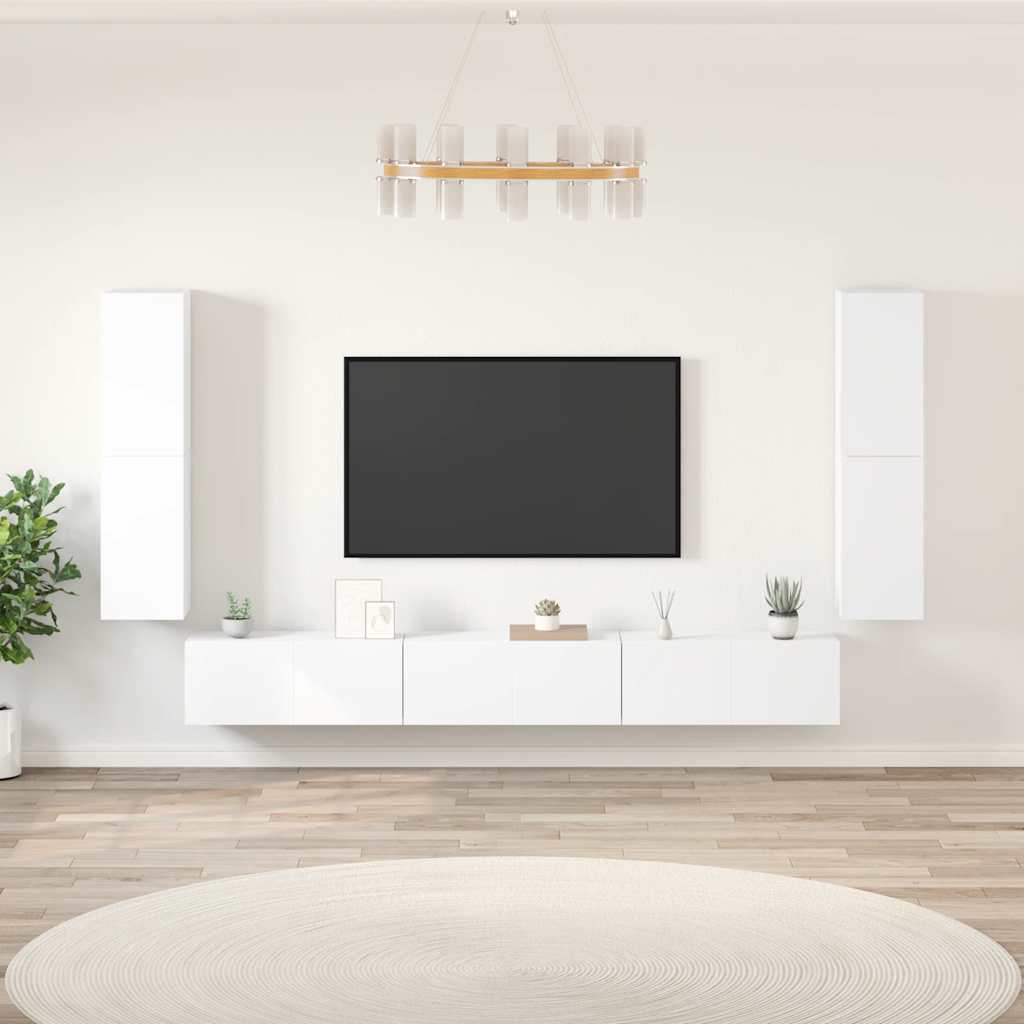 7 Piece TV Cabinet Set White Engineered Wood