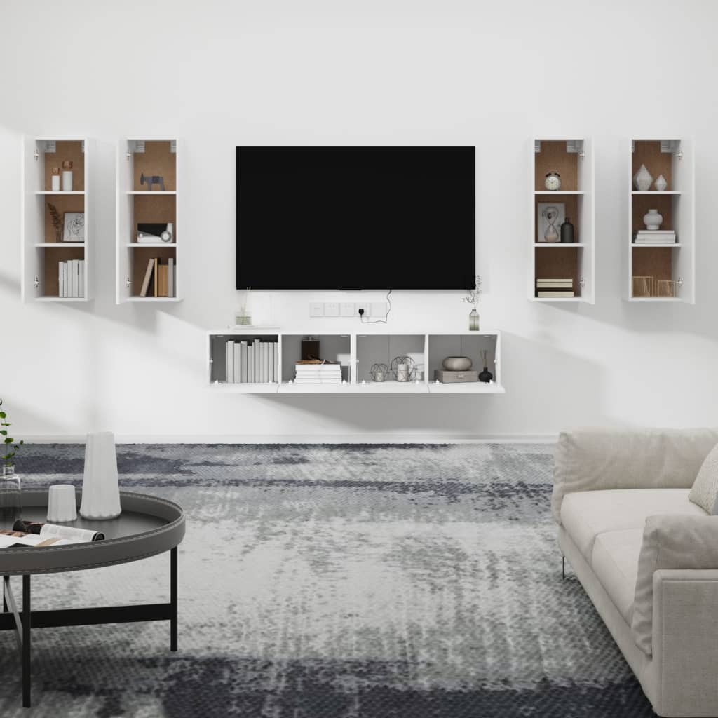 6 Piece TV Cabinet Set White Engineered Wood