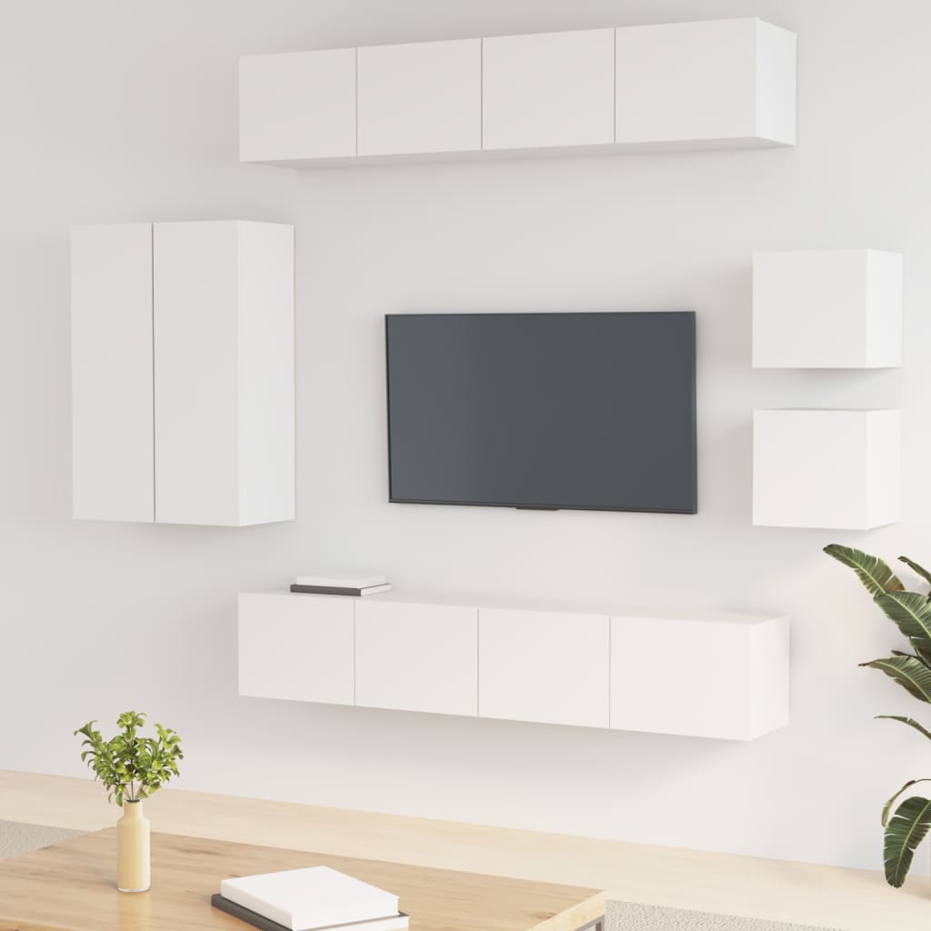 8 Piece TV Cabinet Set White Engineered Wood