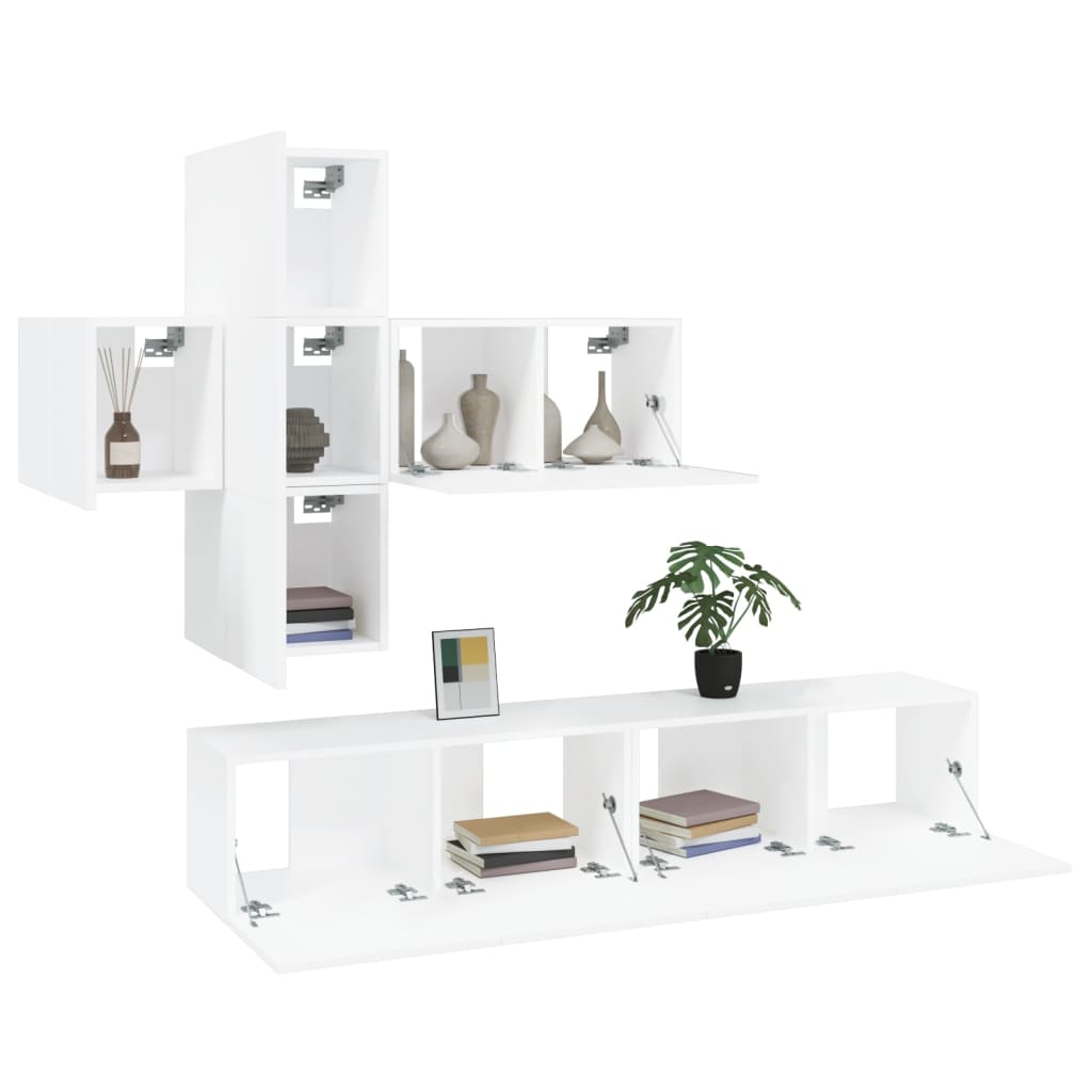 7 Piece TV Cabinet Set White Engineered Wood