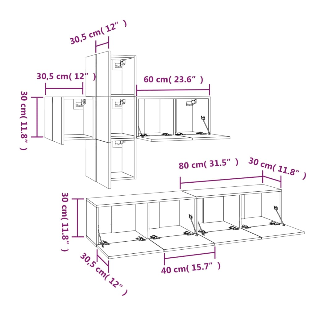 7 Piece TV Cabinet Set White Engineered Wood