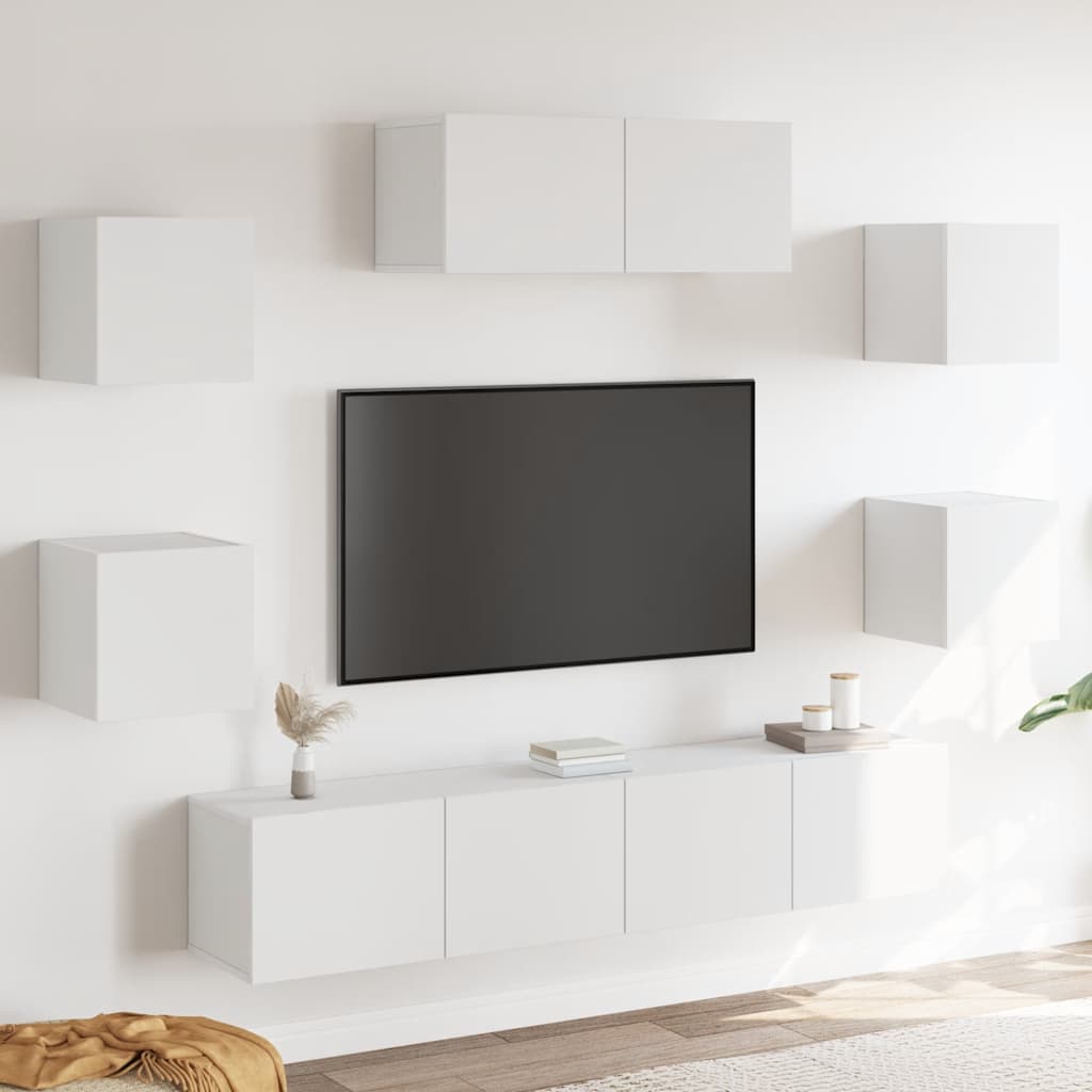 7 Piece TV Cabinet Set White Engineered Wood