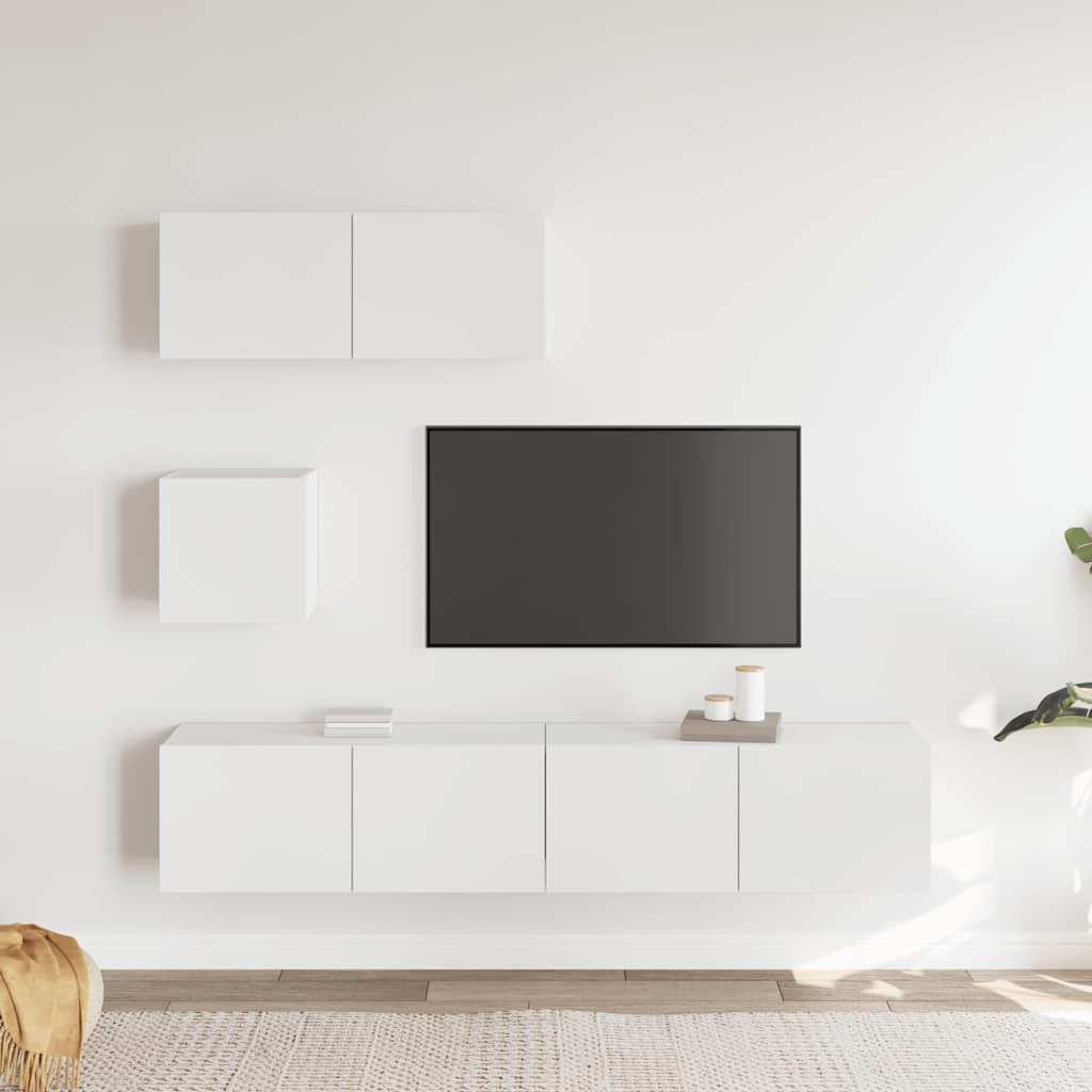4 Piece TV Cabinet Set White Engineered Wood