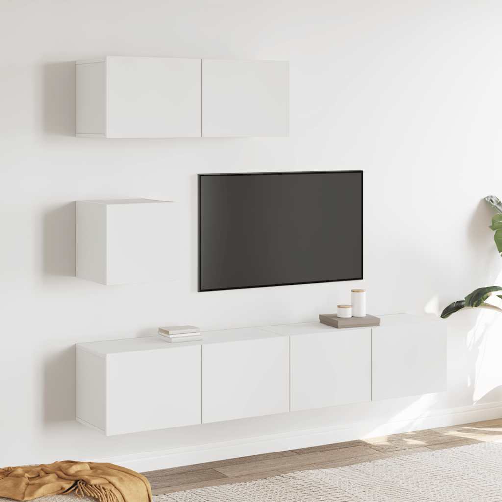 4 Piece TV Cabinet Set White Engineered Wood