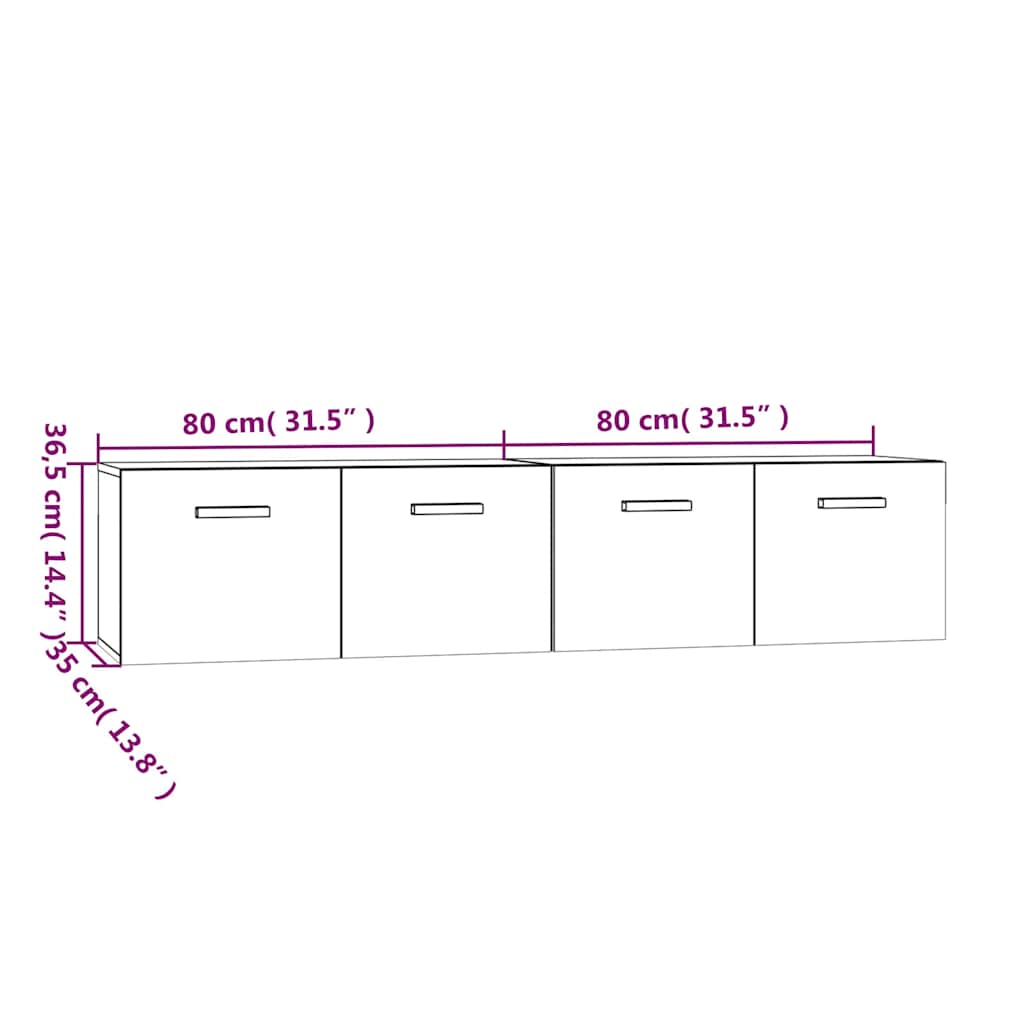 Wall Cabinets 2 pcs High Gloss White 80x35x36.5 cm Engineered Wood