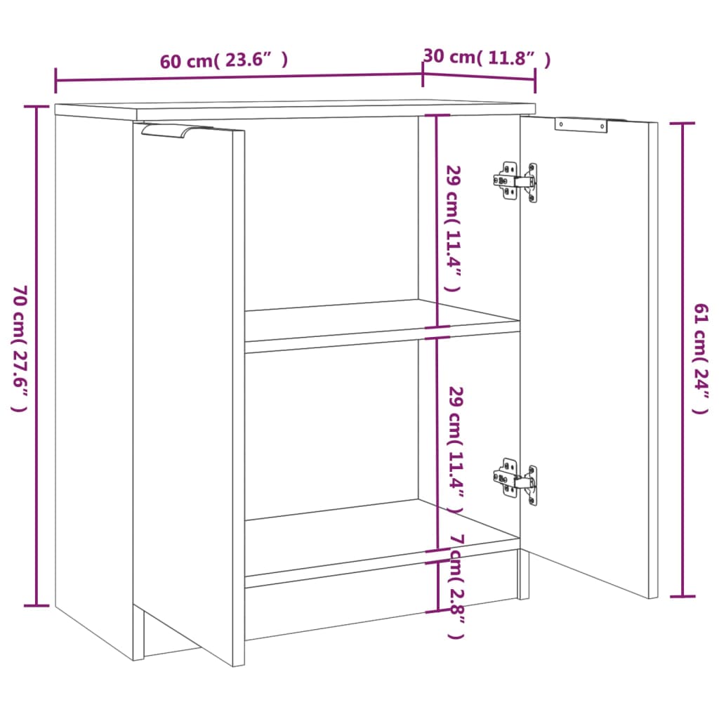 Sideboards 2 pcs Smoked Oak 60x30x70 cm Engineered Wood