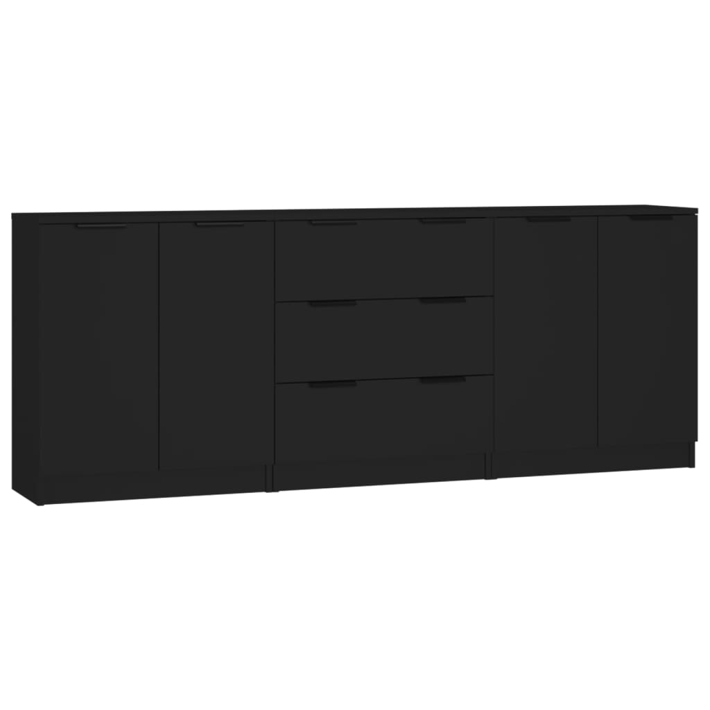 3 Piece Sideboards Black Engineered Wood