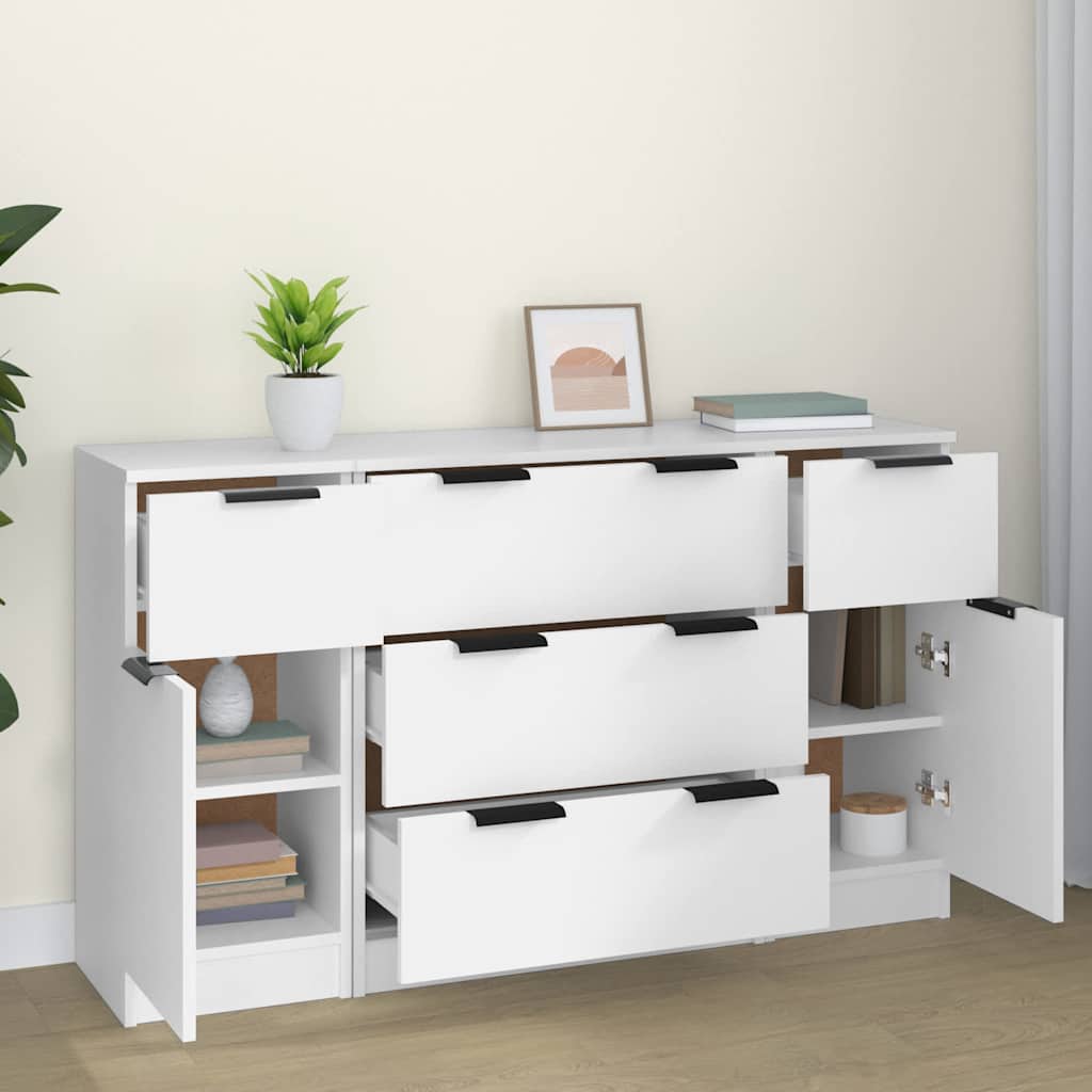 3 Piece Sideboard Set White Engineered Wood