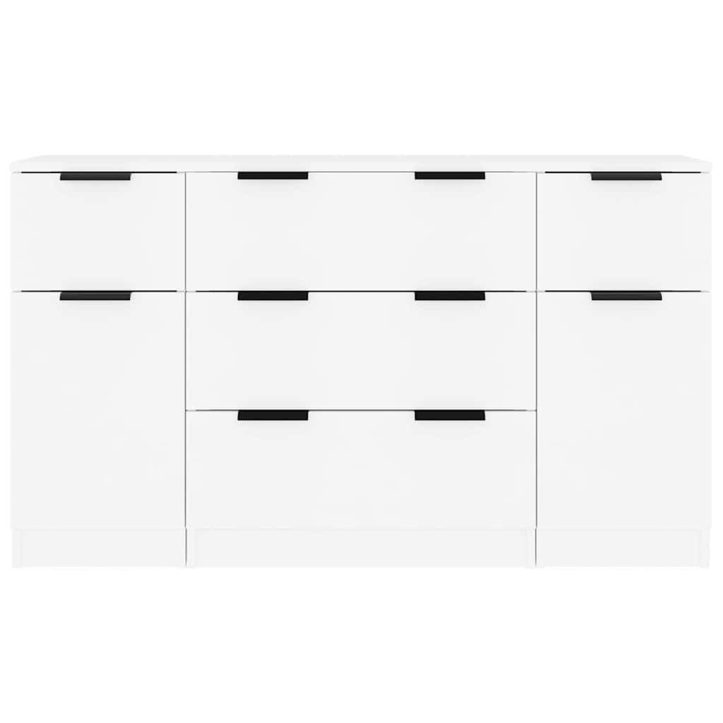 3 Piece Sideboard Set White Engineered Wood