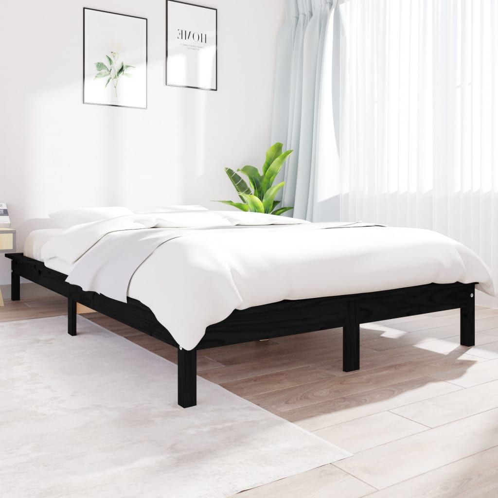 Bed Frame without Mattress Black 150x200 cm Solid Wood Pine