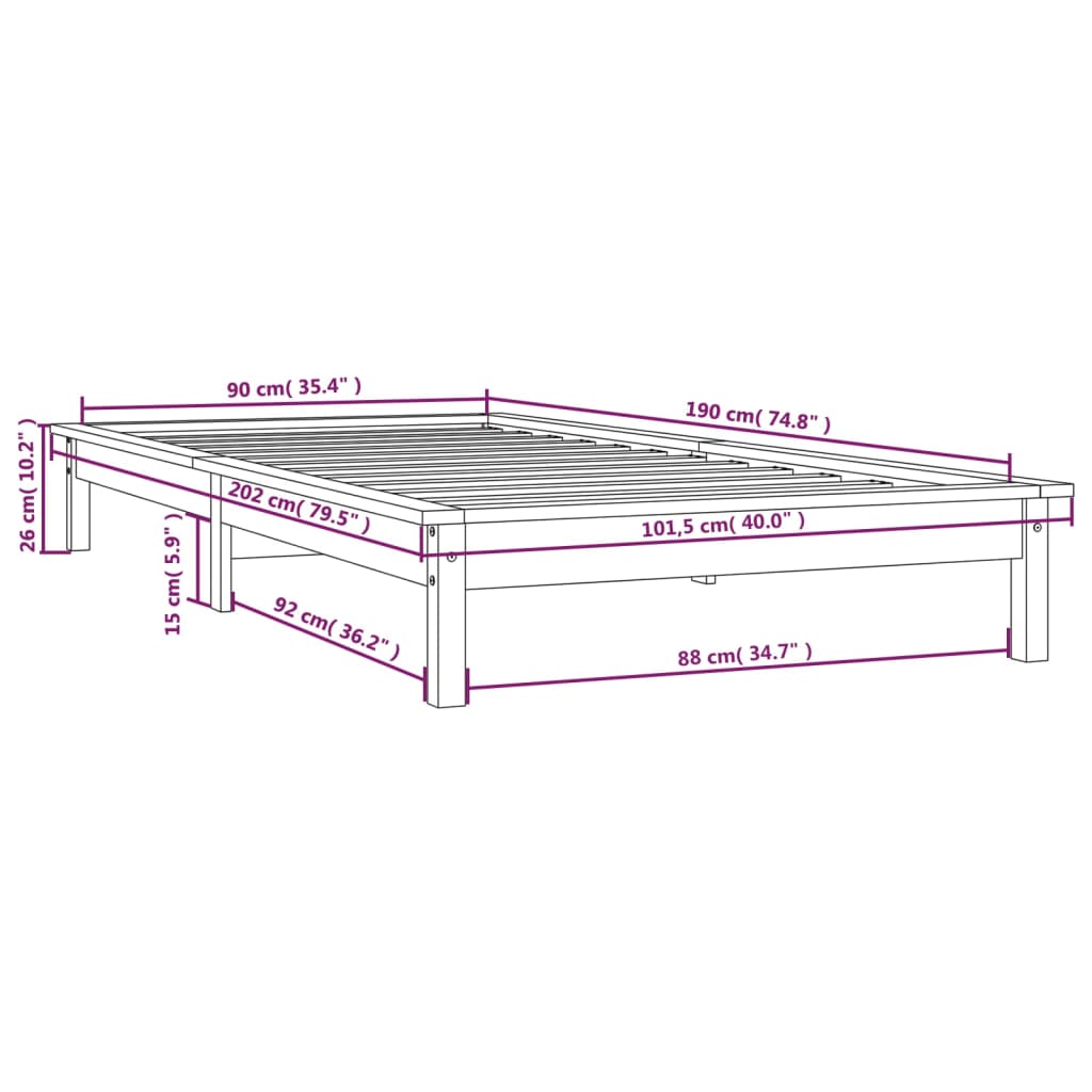 Bed Frame without Mattress White 90x190 cm Solid Wood