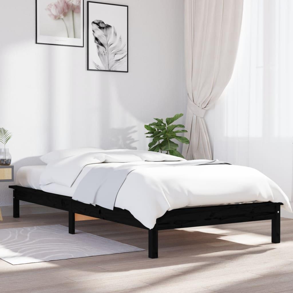 Bed Frame without Mattress Black 90x190 cm Solid Wood