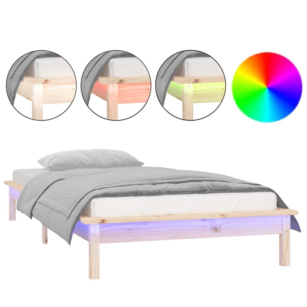 LED Bed Frame without Mattress 90x190 cm Solid Wood