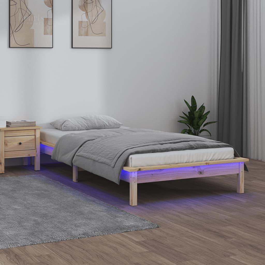 LED Bed Frame without Mattress 90x190 cm Solid Wood