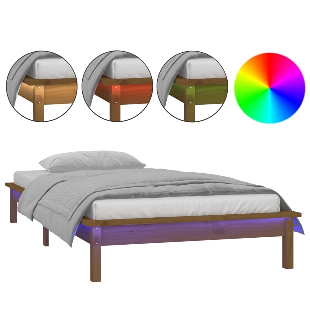 LED Bed Frame without Mattress Honey Brown 90x190 cm Solid Wood