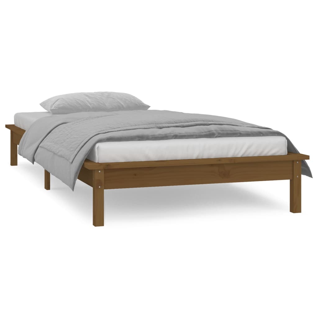 LED Bed Frame without Mattress Honey Brown 90x190 cm Solid Wood