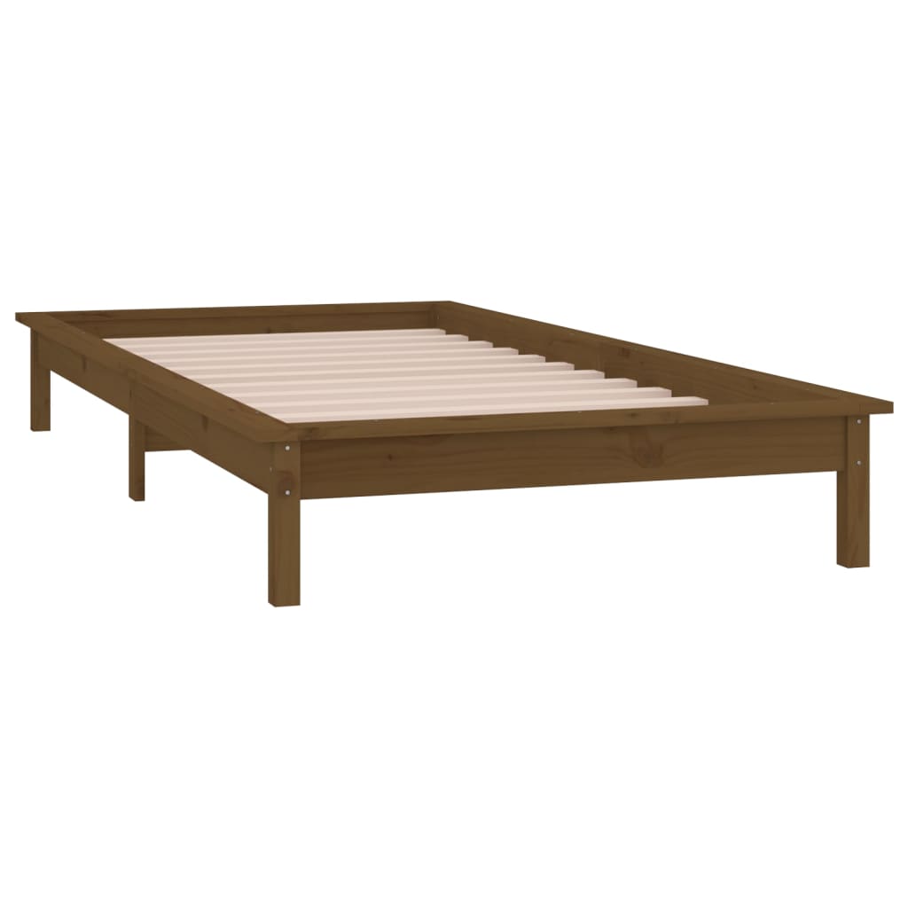 LED Bed Frame without Mattress Honey Brown 90x190 cm Solid Wood