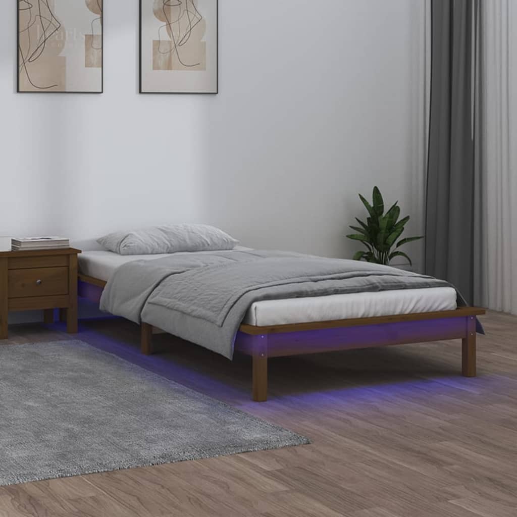 LED Bed Frame without Mattress Honey Brown 90x190 cm Solid Wood