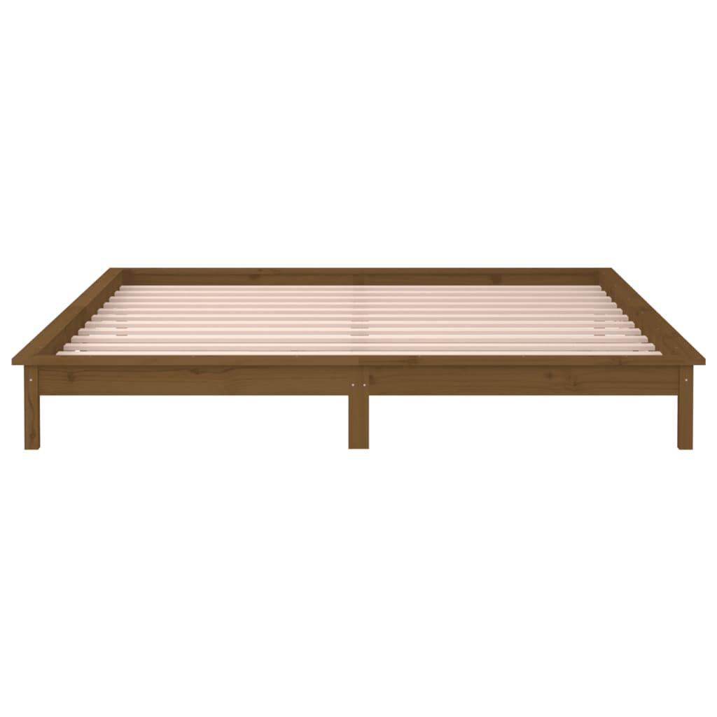 LED Bed Frame without Mattress Honey Brown 135x190 cm Solid Wood