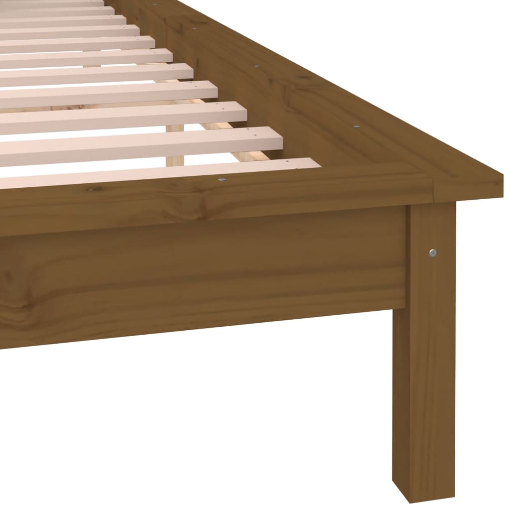 LED Bed Frame without Mattress Honey Brown 135x190 cm Solid Wood