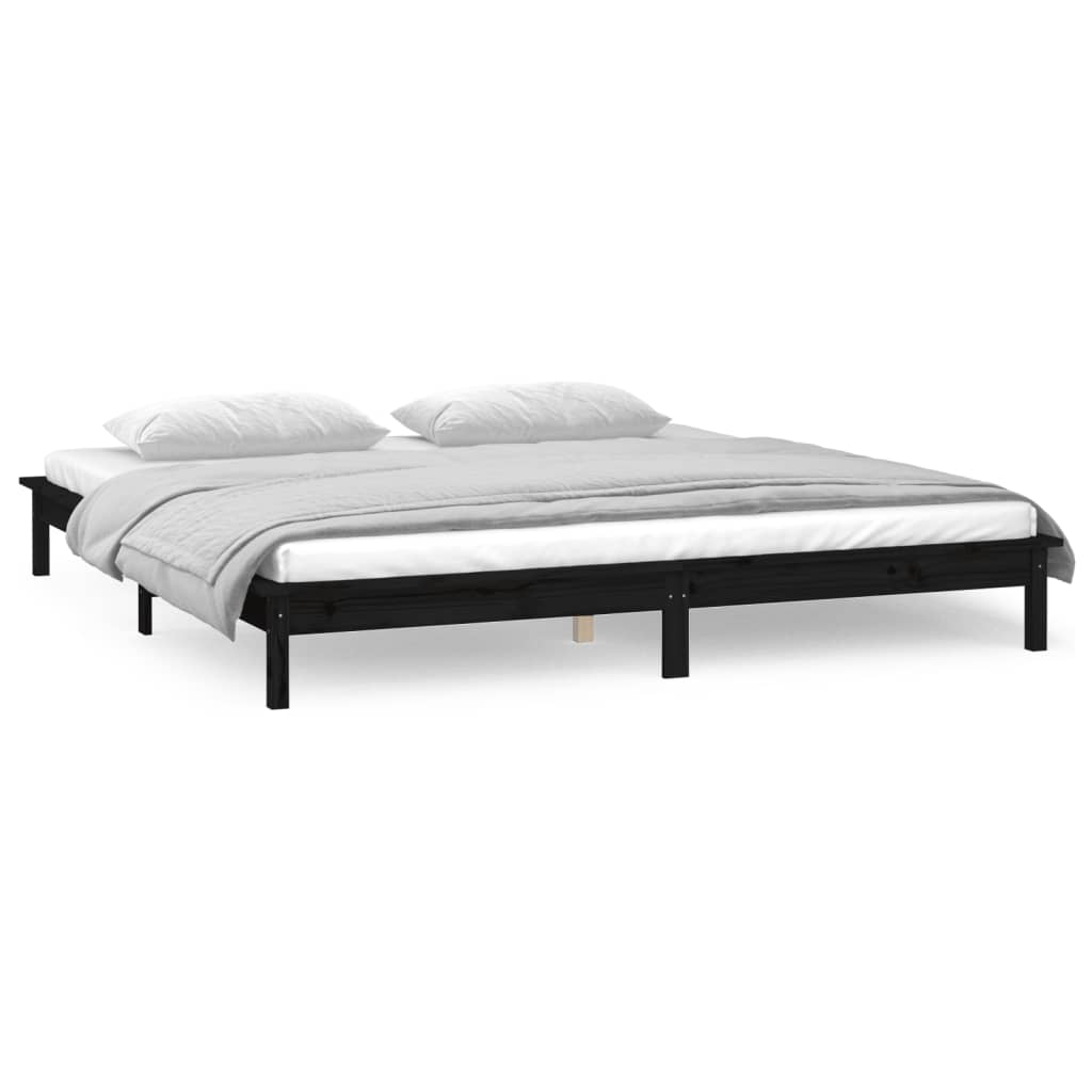 LED Bed Frame without Mattress Black 135x190 cm Solid Wood