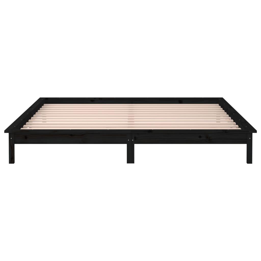 LED Bed Frame without Mattress Black 135x190 cm Solid Wood