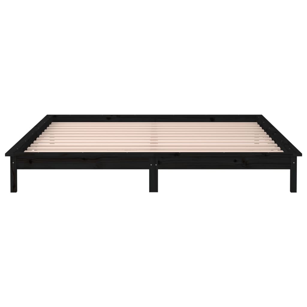 LED Bed Frame without Mattress Black 135x190 cm Solid Wood