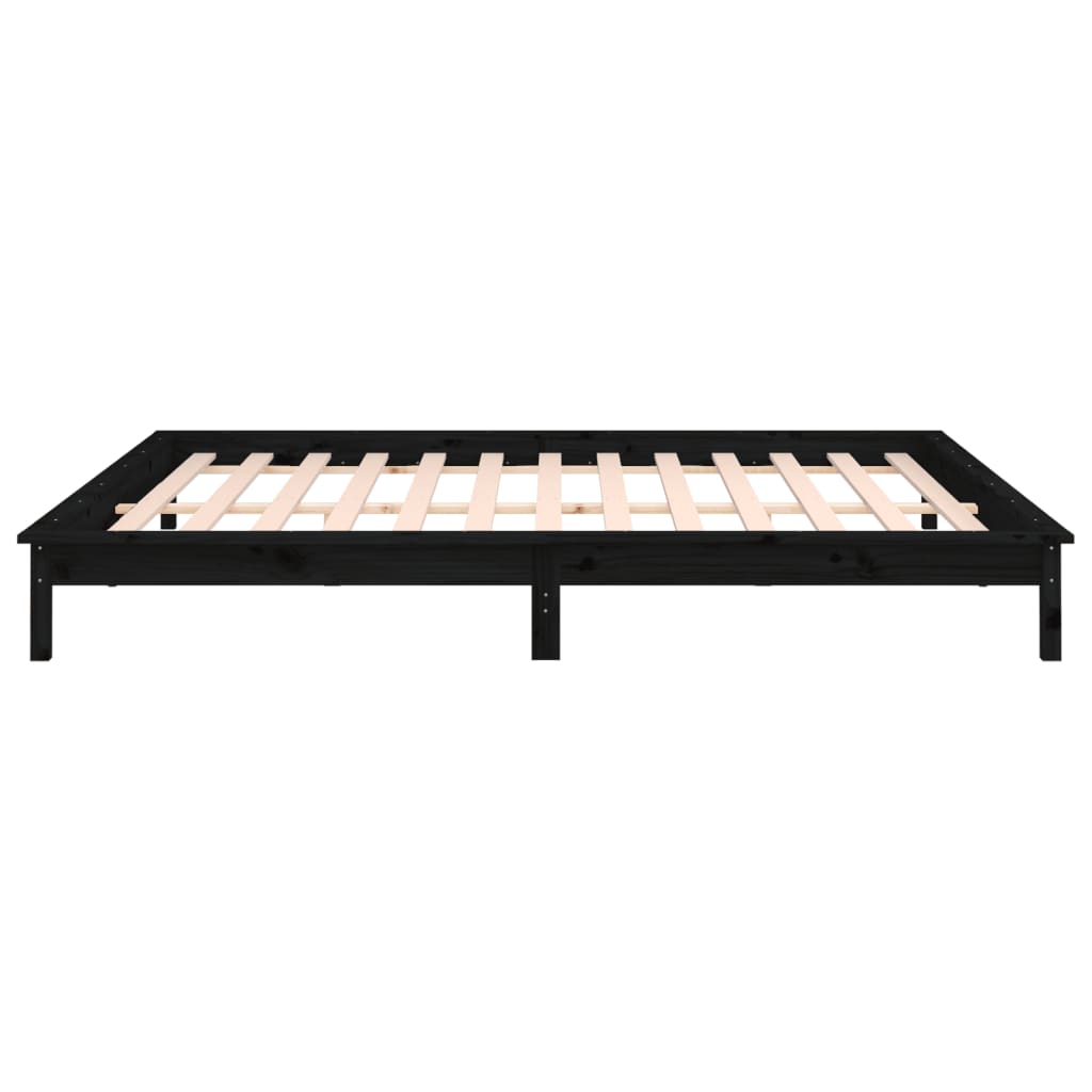 LED Bed Frame without Mattress Black 135x190 cm Solid Wood