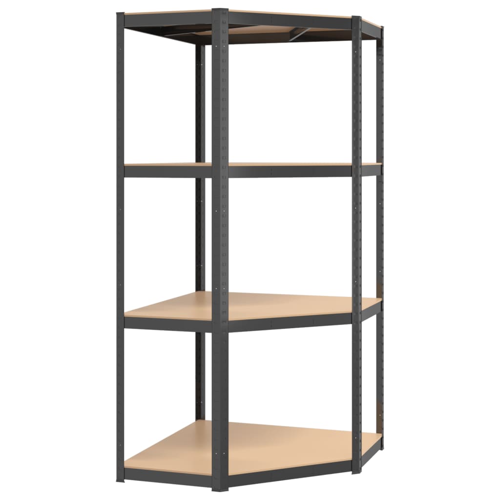 4-Layer Corner Shelf Anthracite Steel and Engineered Wood