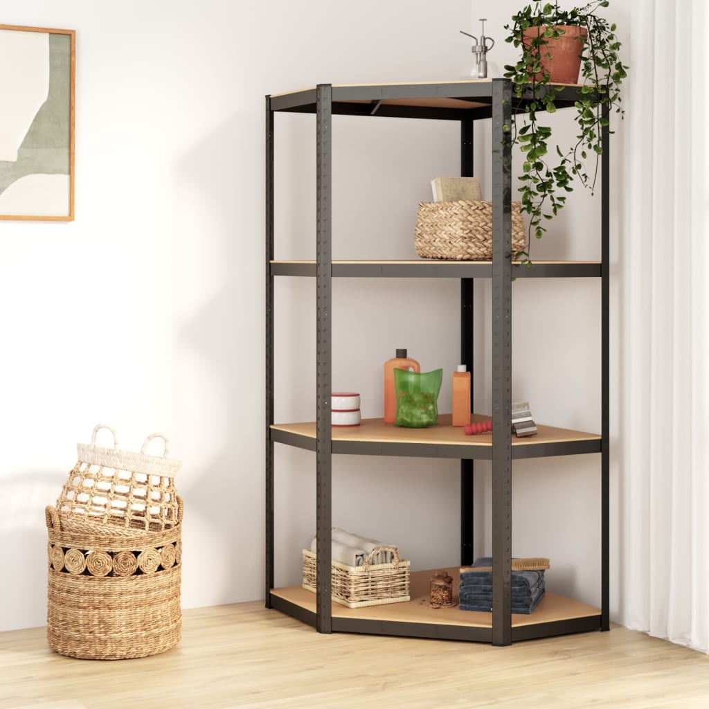 4-Layer Corner Shelf Anthracite Steel and Engineered Wood