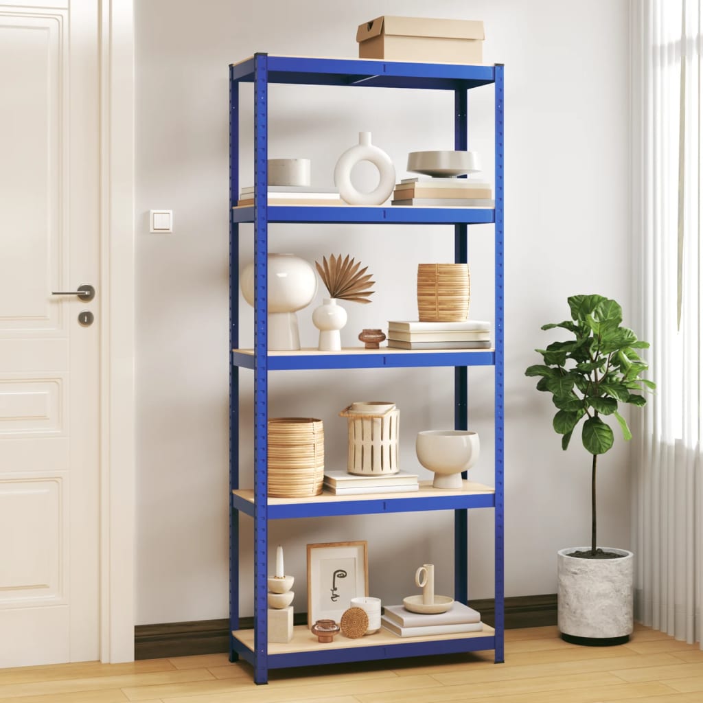 5-Layer Storage Shelf Blue Steel and Engineered Wood