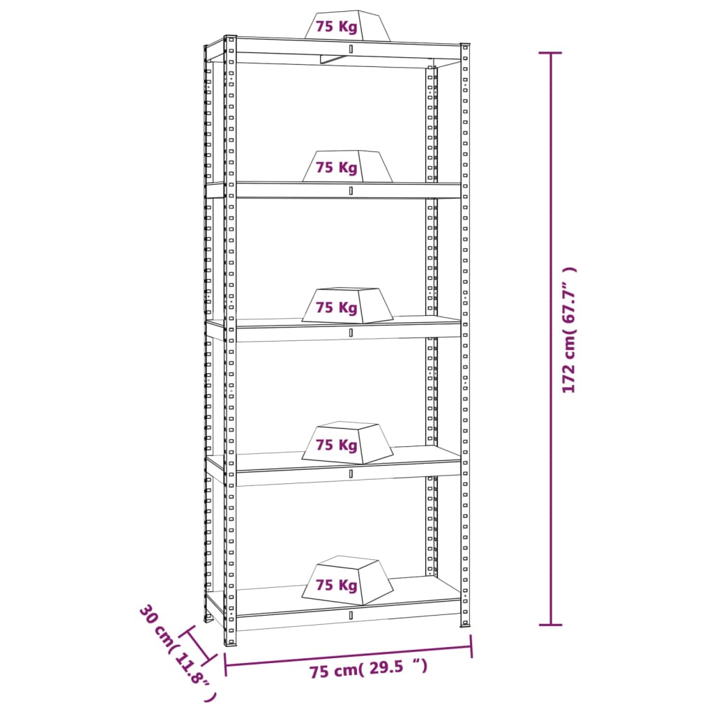 5-Layer Shelves 3 pcs Anthracite Steel and Engineered Wood