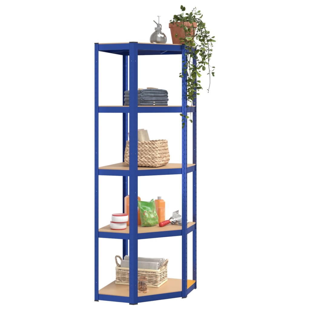 5-Layer Corner Shelf Blue Steel and Engineered Wood