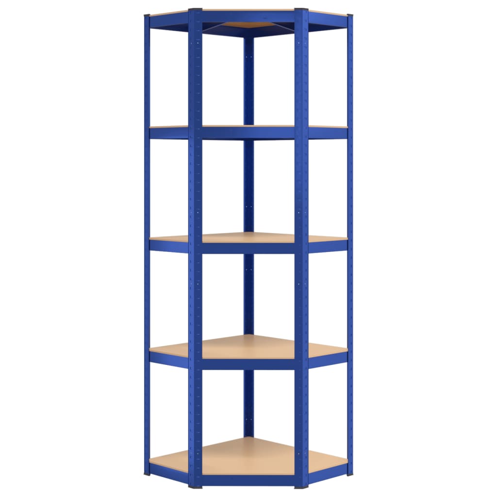 5-Layer Corner Shelf Blue Steel and Engineered Wood