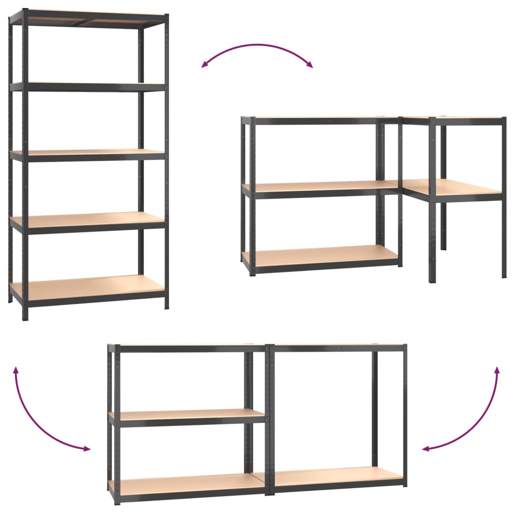 5-Layer Storage Shelf Anthracite Steel and Engineered Wood