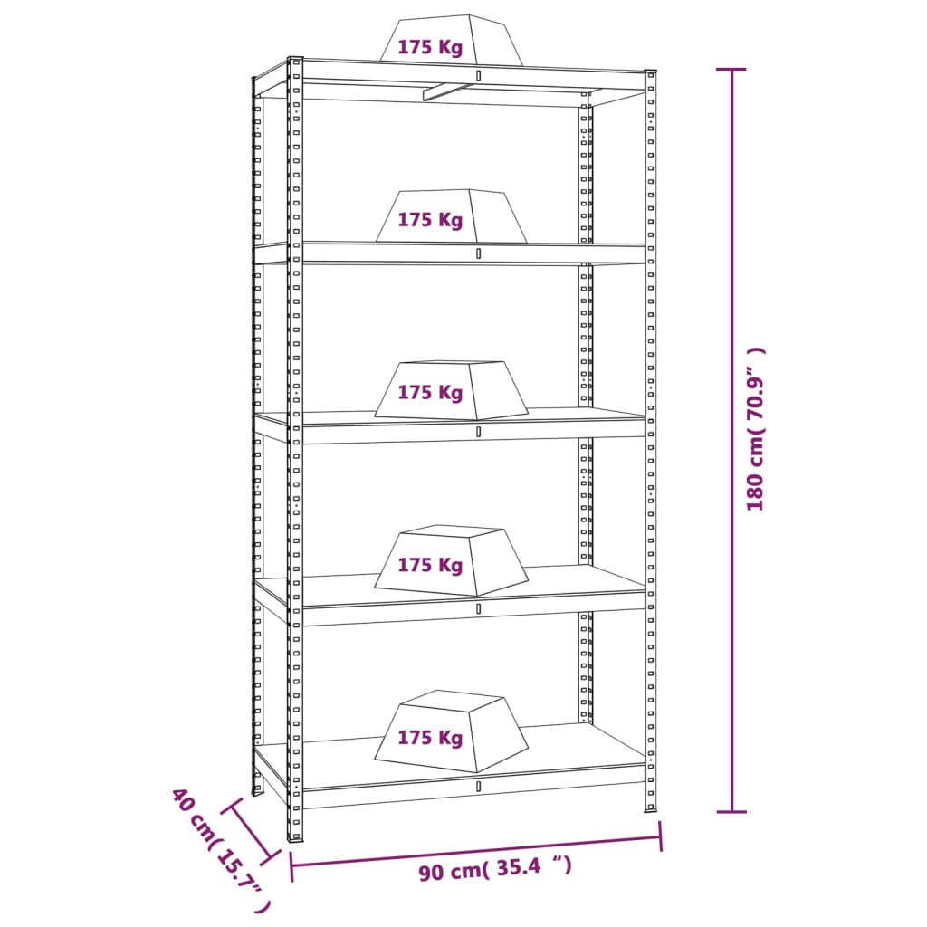 5-Layer Storage Shelf Anthracite Steel and Engineered Wood