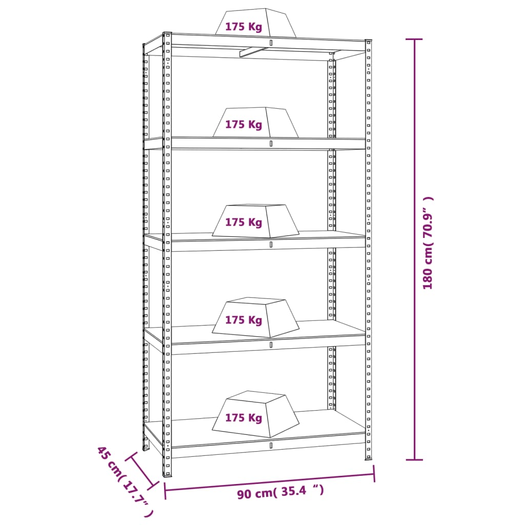 5-Layer Heavy-duty Shelf Grey Steel and Engineered Wood