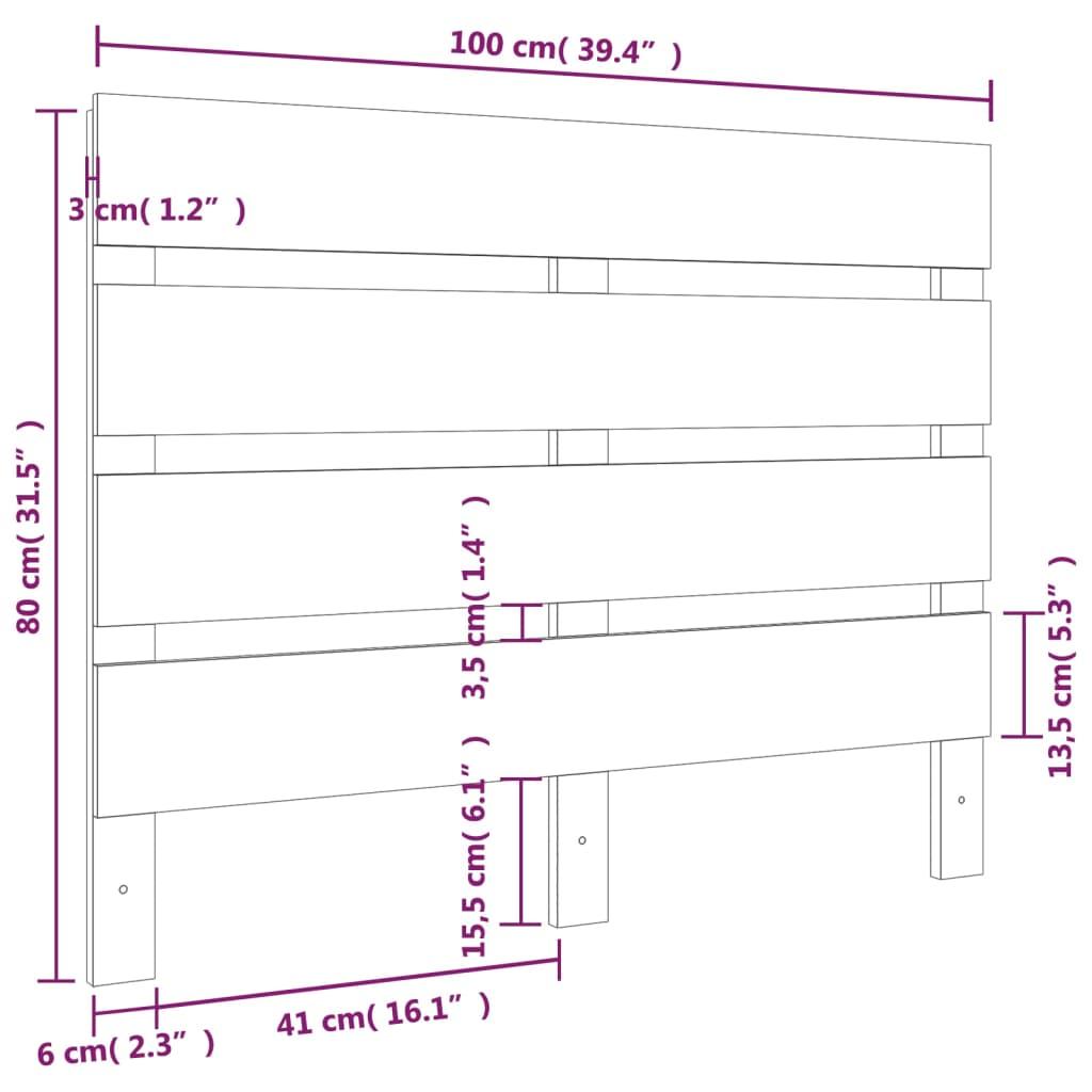 Headboard Black 100 cm Solid Wood Pine