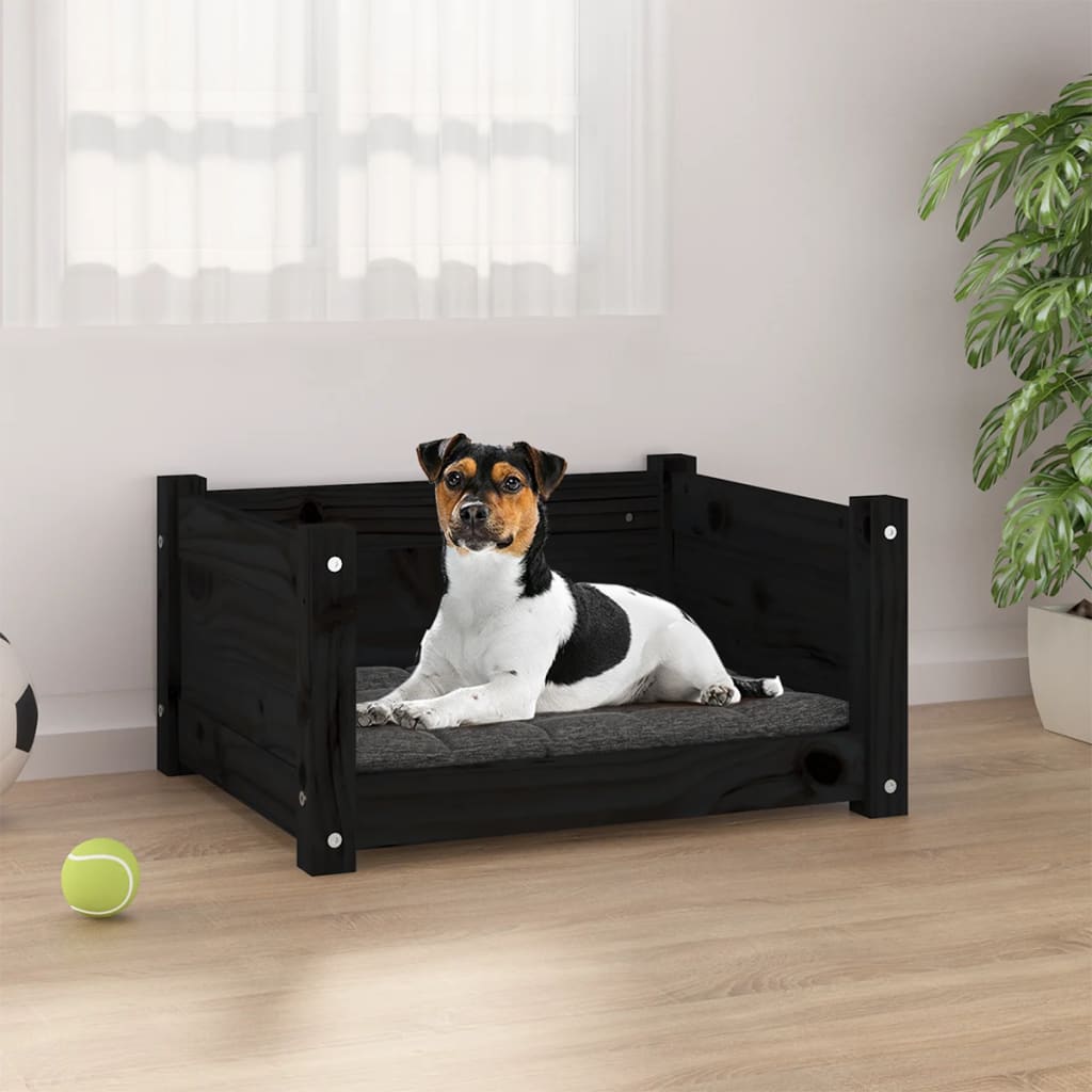 Dog Bed Black 55.5x45.5x28 cm Solid Pine Wood