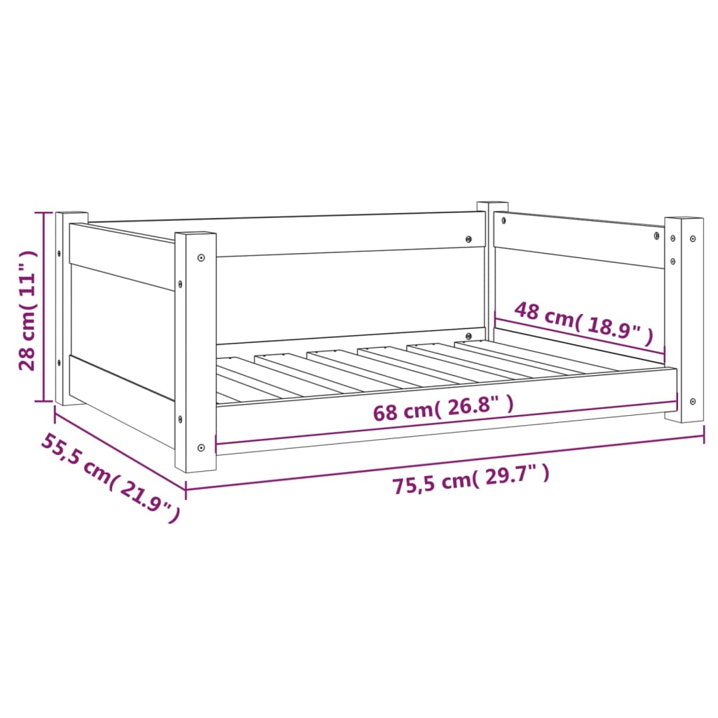 Dog Bed White 75.5x55.5x28 cm Solid Pine Wood