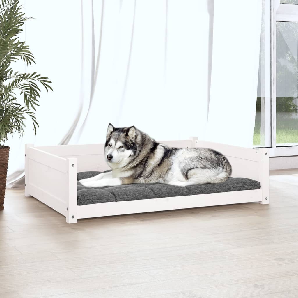 Dog Bed White 105.5x75.5x28 cm Solid Pine Wood