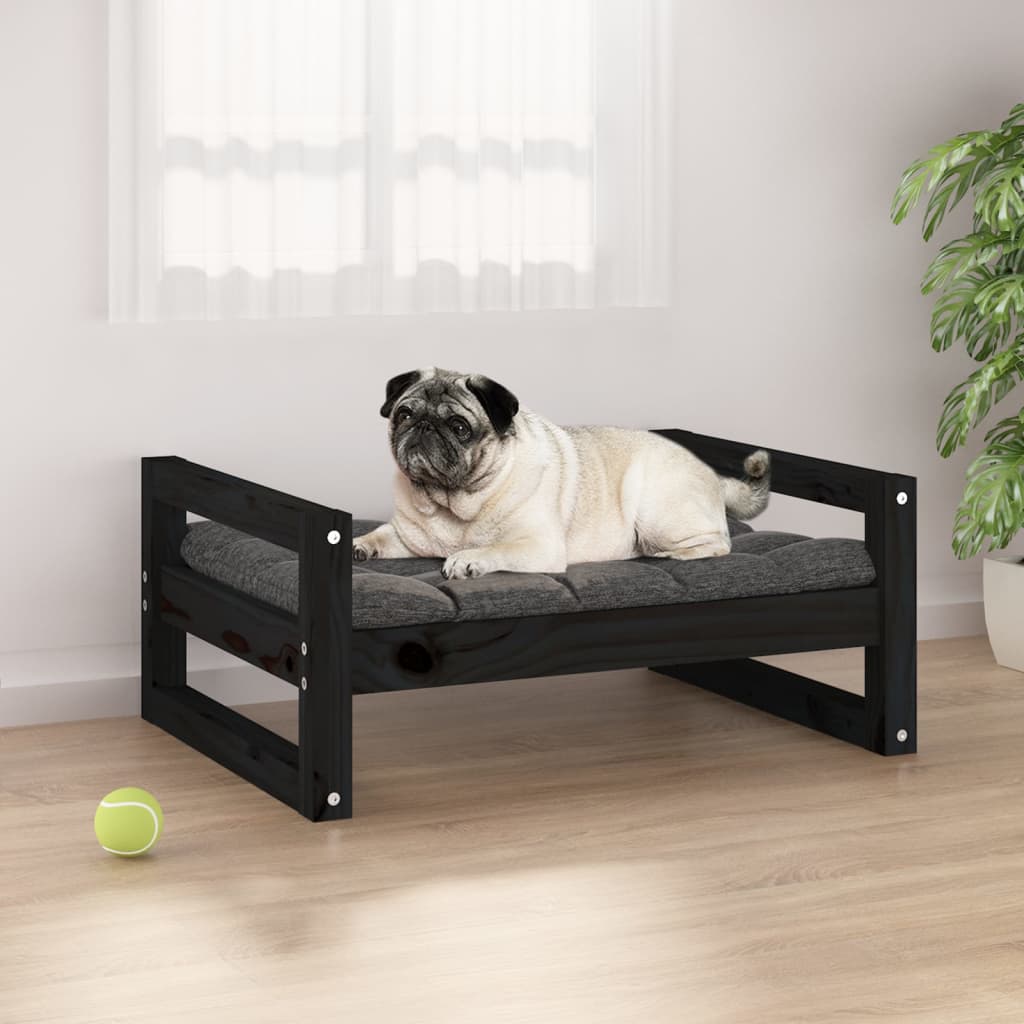 Dog Bed Black 65.5x50.5x28 cm Solid Pine Wood