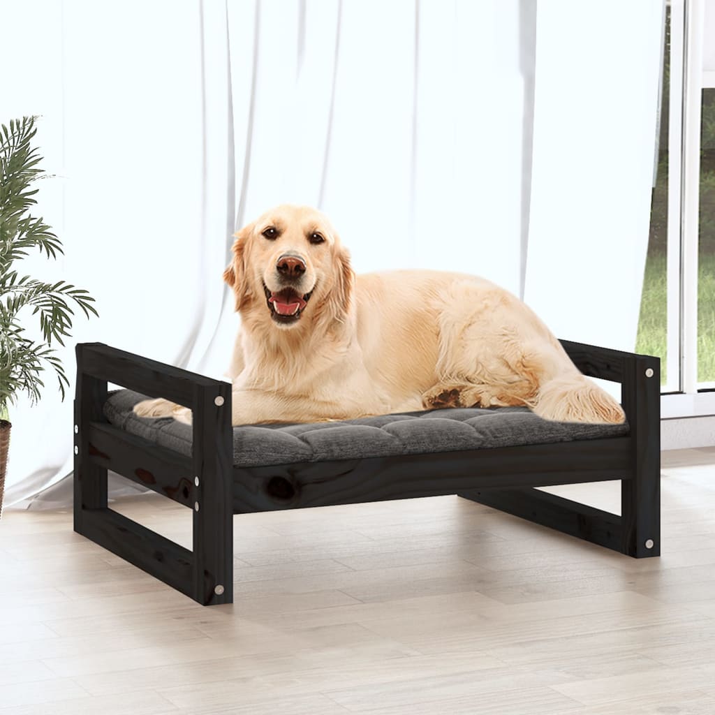 Dog Bed Black 75.5x55.5x28 cm Solid Pine Wood