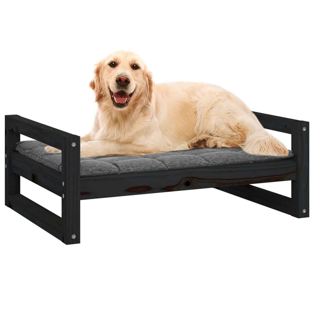 Dog Bed Black 75.5x55.5x28 cm Solid Pine Wood